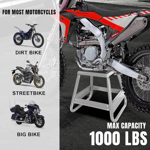 Heavy Duty Dirt Bike Stand With 1000 Lb Capacity Universal Detachable Motorcycle Lift For Maintenance in use with bike