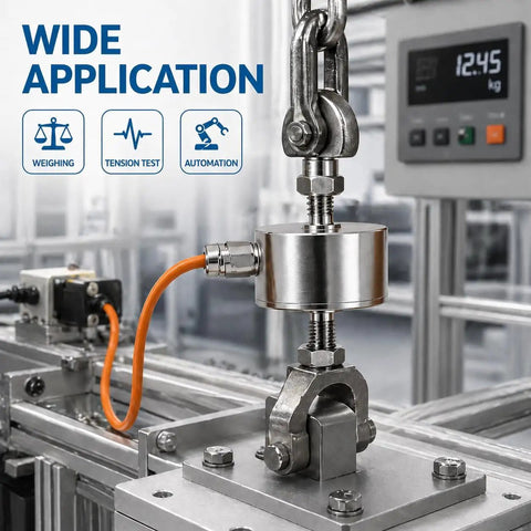 50 Kg Mini Load Cell Sensor For Tension And Compression Testing, Top Notch Precision 0.1 Percent, Stable Force Readings For Lab And Production Use, Great For Experimental Setups And Quality Control, stainless steel load cell in tension test setup