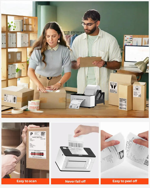 People using 4x6 Thermal Direct Shipping Labels For Fast, Easy Packing, 500 Labels Per Roll, Pro Grade, with thermal printer.