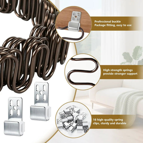 Complete Couch Upholstery Spring Repair Kit With 8 Tough 25 Inch Sofa Springs And 50 Foot Stay Wire To Stop Saggy Sofas Dead Cold and professional clips for springs.