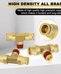 Front view: brass push-to-connect tee fittings, 3 pcs, 3/8 in OD to 1/4 in NPT, air brake trailer system components