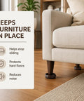 10 Pack Furniture Caster Cups With Plush Felt Bottom Anti Skid Floor Savers grip under a beige couch to prevent sliding.