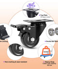 Close-up of Heavy Duty 2 Inch Caster Wheel Set Of 4 With Dual Brakes showing rotating top plate and durable locking mechanism.