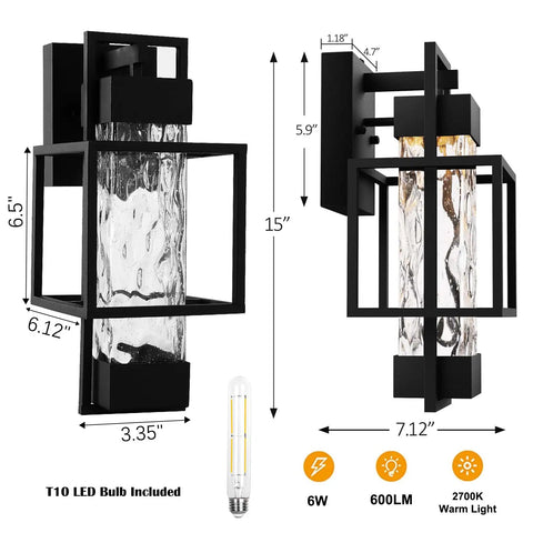 Modern Outdoor Wall Sconces 2 Pack With Dusk To Dawn Sensor Bubble Glass Waterproof Exterior Porch Lights Garage Doorway with measurements