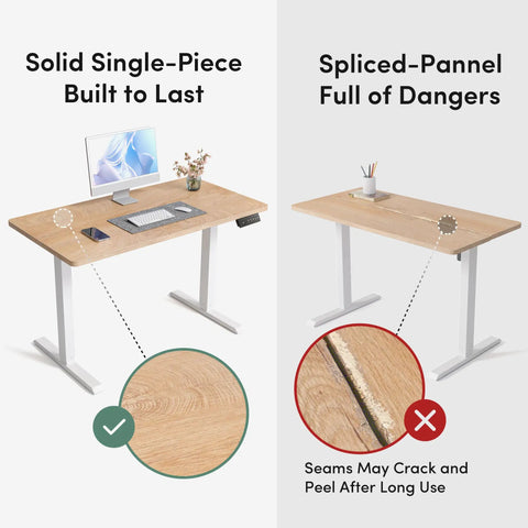 CubiCubi Large Electric Height Adjustable Standing Desk Maple Surface solid one piece design showing smooth surface and stable frame.