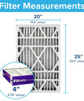 Heavy Duty 20x25x4 AC Furnace Air Filter MPR 1550 MERV 12 dimensions and packaging
