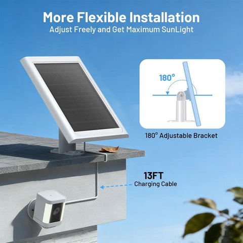 2 Pack Solar Panel Charger For Battery Cameras, IP68 Waterproof, 13ft Cable With USB-C Adapter, adjustable bracket