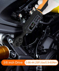 Digital Torque Wrench With 3 Eighths Inch Drive And Dual Direction Ratchet showing LED screen reading 42.07 on engine