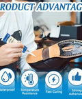 Person applying Shoe Sole Repair Glue For Heel Wear And Cracking, Heavy Duty Adhesive For Rubber TPU Oxford PU EVA Leather Soles.