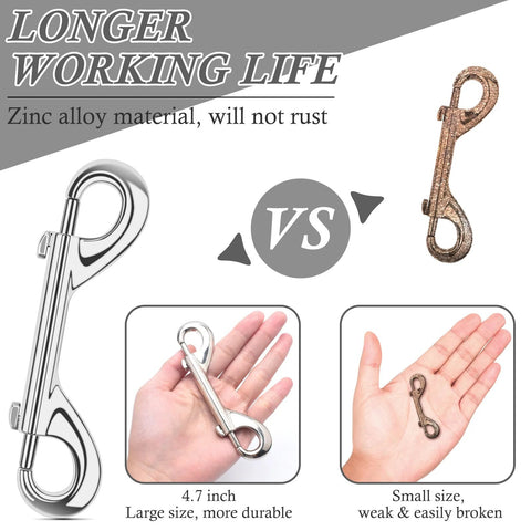 ERKOON 4.7-inch extra-large double-ended bolt snap hook, zinc alloy, silver finish; small bronze version shown.