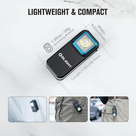 Oclip Mini Rechargeable EDC Clip Flashlight With Dual Light Sources White Daylight And Red Night Vision, dimensions and uses shown