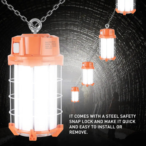 High Output 250W LED Temporary Work Light With 37500 Lumens 5000K Daylight White 360 Degree Beam IP64 Durable Construction
