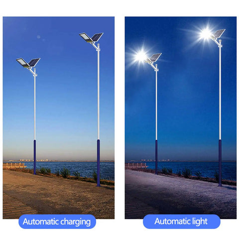 JUDYSSY Outdoor Solar Powered Street Flood Lights-400W Dusk to N Solar Security Led Lamp with Remote Control illuminating pathways at night.