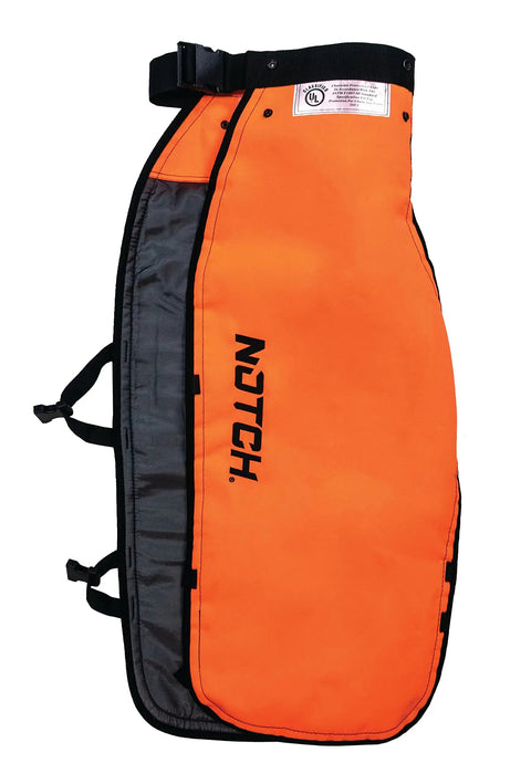 Hi Vis Safety Orange Apron Style Chainsaw Chaps Type A Frontal Protection, 5-layer chain-stopping protective fiber, side view