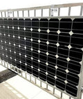 Heavy Duty Solar Panel Balcony Bracket Kit mounted on railing, showing 2 Pcs 304 Stainless Steel PV Module Mounting Hooks.