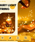 Hands holding Six Pack Battery Operated Fairy Lights With Remote And Timer, 7 Ft Long 20 LED Firefly String Lights