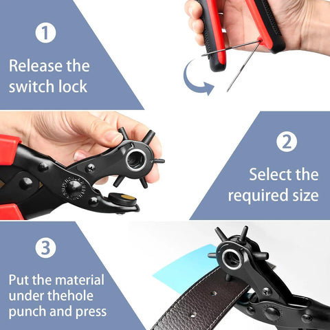 Instructions for Rotating Leather Hole Punch Kit With Six Diameters From 2Mm To 4.5Mm For Belts, Watches, And Handbags
