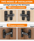 Adjustable Barn Door Latch For Self Aligning Sliding Doors With Height Tuning From 0 To 7 Millimeters Locks At Ninety Or One Hundred Eighty Degrees Zinc Alloy Construction In Black And Luminous Finish For Barns Sheds And Garden Fence Doors demonstrating installation modes.