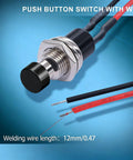 Momentary Push Button Switch 2 Pin SPST Normally Open Mini Round 7mm Black Button With Pre Soldered Wires for DIY projects
