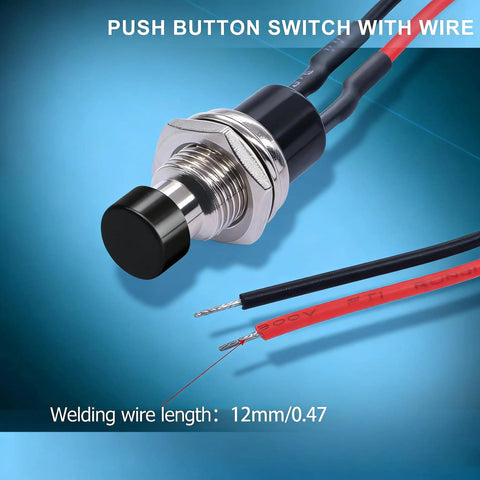 Momentary Push Button Switch 2 Pin SPST Normally Open Mini Round 7mm Black Button With Pre Soldered Wires for DIY projects