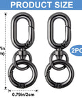 Heavy Duty Zinc Alloy Swivel Clip Locks Beefy Double Opening Snap Hooks For Bags Keys Lanyards Rock Solid Black Metal Fasteners 2PCS with measurements.