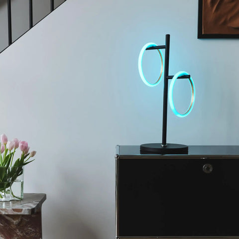 Saturn RGB Color Changing Table Lamp With Tree Desk Design Two LED Lights For Living Room Bedroom Office Reading Modern Black Finish Color Gradient Mood Lighting