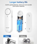 2 In 1 Door Alarm And Window Sensor Chime Set For Kid Safety And Home Security With 3 Level Volume Easy Switch Between Alarm And Doorbell Works On Doors And Windows Ideal For Garages And Apartments 3 Pack, white ABS plastic with AAA batteries