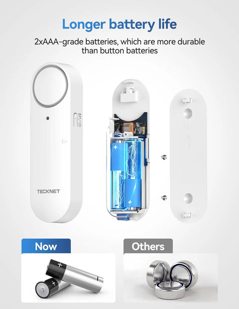2 In 1 Door Alarm And Window Sensor Chime Set For Kid Safety And Home Security With 3 Level Volume Easy Switch Between Alarm And Doorbell Works On Doors And Windows Ideal For Garages And Apartments 3 Pack, white ABS plastic with AAA batteries
