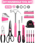 Pink 39 Piece Household Tool Set With Plastic Toolbox Essential Hand Tool Kit For Home Repairs DIY Projects Crafting
