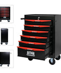 Heavy Duty 20 Inch Rolling Metal Toolbox Cabinet With Six-Drawer Ball Bearing Slides, Steel Tool Storage Organizer in Black and Red