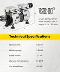 Heavy Duty Pond Aerator With 5.2 CFM For Ponds And Lakes Up To 3 Acres, 3/4 HP Compressor technical specifications sheet