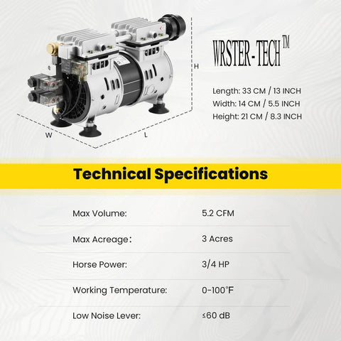 Heavy Duty Pond Aerator With 5.2 CFM For Ponds And Lakes Up To 3 Acres, 3/4 HP Compressor technical specifications sheet