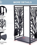 Compact Firewood Rack And Four Tool Set For Fireplace with artsy design, integrated hooks, and sturdy base.