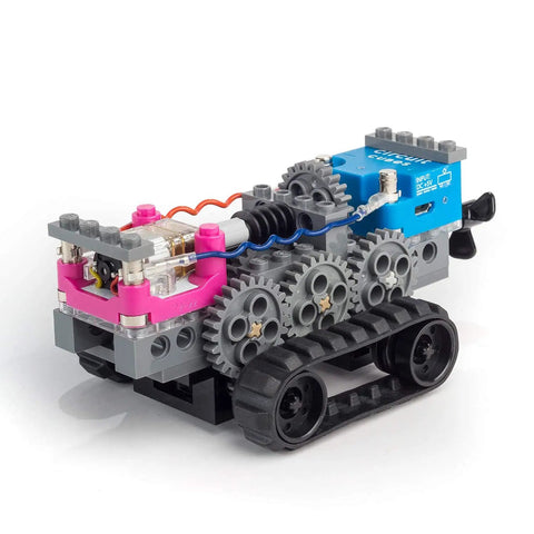 Gears Go Multi Vehicle Mobility Launch Kit with brick and gear overlays, showcasing toy vehicle model with Circuit Cubes.