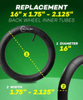 Two Pack 16 Inch Stroller Inner Tubes For 1.75 To 2.125 Wide Tires Ready To Roll Butyl Rubber BPA And Latex Free Replacement