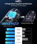 Integrated Superconductor technology chart comparing ISEM2.0 with cheap factory chip for car charger performance.