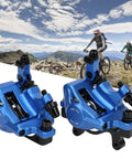 Mountain Bike Aluminum Alloy Disc Brake Kit Featuring Killer Grip And Slick Cable Actuation For Front Rear Wheel Setup, blue calipers.