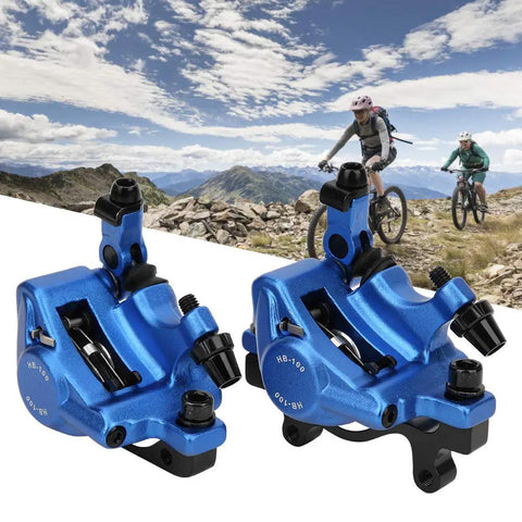 Mountain Bike Aluminum Alloy Disc Brake Kit Featuring Killer Grip And Slick Cable Actuation For Front Rear Wheel Setup, blue calipers.