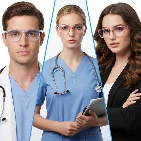 Four Pack Clear Safety Glasses Anti Fog Nursing Goggles Anti Scratch Square Protective Eyewear With No Sweat Side Shields