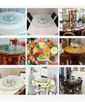 Clear Tempered Glass Rotating Serving Tray Round Turntable For Dining Table 39 Inch Lazy Susan Organizer in various dining setups
