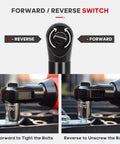 Cordless Ratchet Wrench Set 3 by 8 Inch 12V Max, 400RPM, 45 Nm Torque, showing forward reverse switch for efficient bolt removal