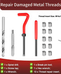 15 Pcs M14x1.5 Female Thread Repair Inserts Kit With Helicoil Style Inserts Pro Grade Drill And Tap Tools Wrench Break Pin Tool Hex Wrench Organizer Box For Automotive And Mechanical Maintenance displayed with tools and inserts.