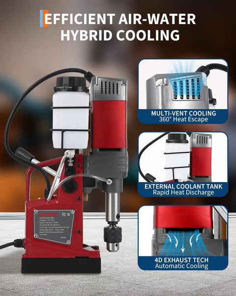 Portable Magnetic Drill Press Kit Pro Grade For Real World Use With 2 In Boring Diameter, 1550W Power, cooling system