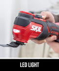 Heavy Duty 20V Brushless Cordless Oscillating Multi Tool Kit Comes Complete With Fast Battery Charger Sandpaper Sheets And Wood Cutting Blades For Kick Butt DIY Renovation Tasks with LED light display.