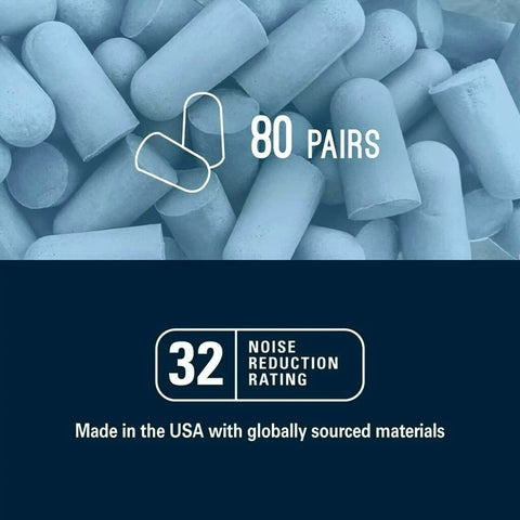 Ultra Comfortable Sleep And Study Ear Plugs, 160 Soft Foam Plugs In Light Blue, NRR 32 dB, image of 80 pairs in background