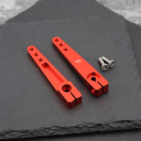 Two Pack 1.75 Inch 25T Aluminum Servo Arm Horns With Screws For Futaba Hitec Savox Power HD Servos, red servo arms with screws.