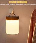 Wall-mounted Go-To Night Light Touch Lamp with Built In Battery RGB LED Desk And Bedside Lamp illustrating hook design.