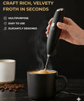 Versatile Handheld Milk Frother With Stand For Lattes Cappuccinos And Hot Chocolate Quick Foaming Wand Frothing Coffee At Home