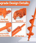 4X24 Inch Auger Drill Bit For Planting Heavy Duty Garden Post Hole Digger with Spiral Double Blade and 3/8 Inch Hex Drive Design