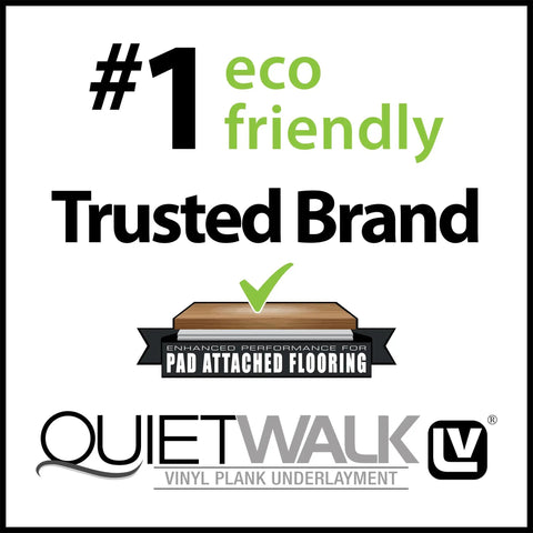 #1 eco friendly Trusted Brand badge for Heavy Density Sound Dampening Underlayment Roll for Luxury Vinyl Plank Flooring.